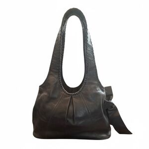 Talbots Vintage Black Leather Women's Hobo Handbag Braided Shoulder Straps & Bow